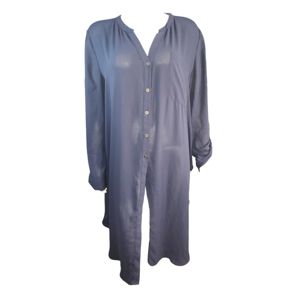 Chico's Tops - Chicos Shirt Tunic Size‎ 3 XL Blue Sheer Flowy Lightweight Button Long Open Side